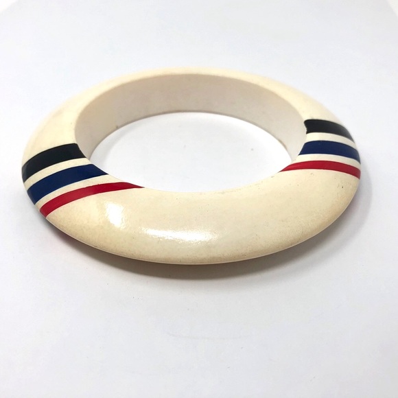 Retro 1970s lacquered wood bangle bracelet - Picture 3 of 4